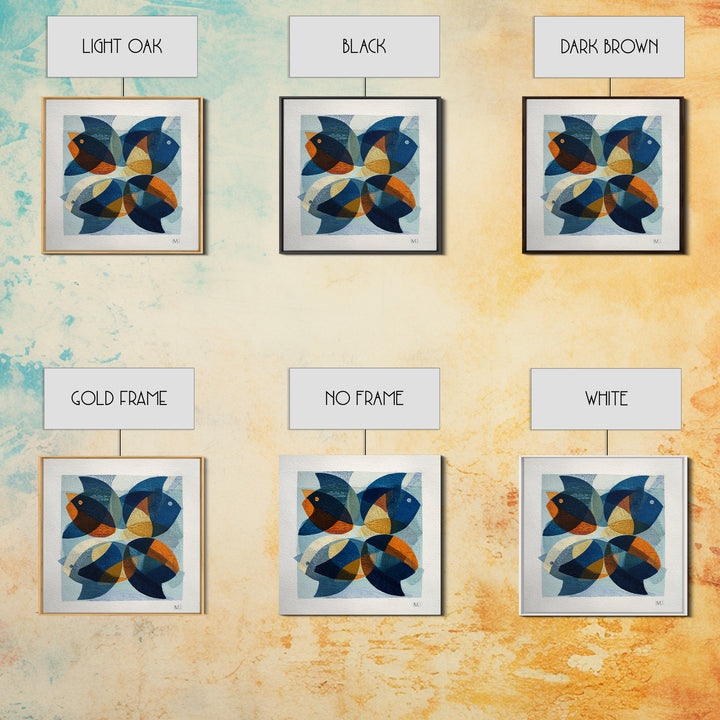Abstract Fish Shapes Framed Canvas Print, Midcentury Modern Art, Retro Wall Art, Living Room Decor, Fine Art, Retro, MMA-1x1-66