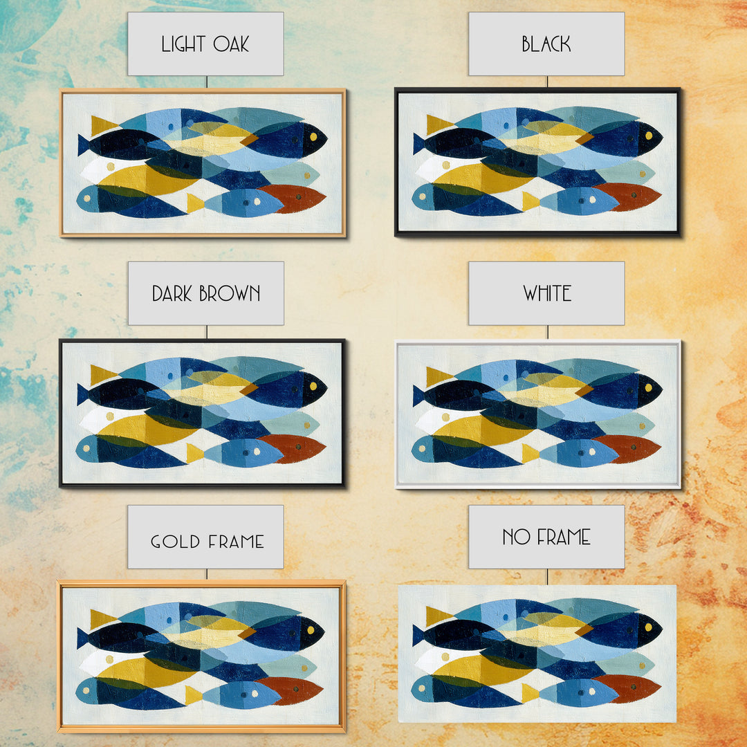 Abstract Fish Shapes Framed Canvas Print, Midcentury Modern Art, Luxury Decor, Living Room Decor, Abstract Art, Retro, MMA-2x1-38