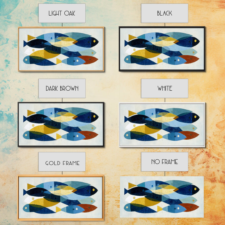 Abstract Fish Shapes Framed Canvas Print, Midcentury Modern Art, Luxury Decor, Living Room Decor, Abstract Art, Retro, MMA-2x1-38