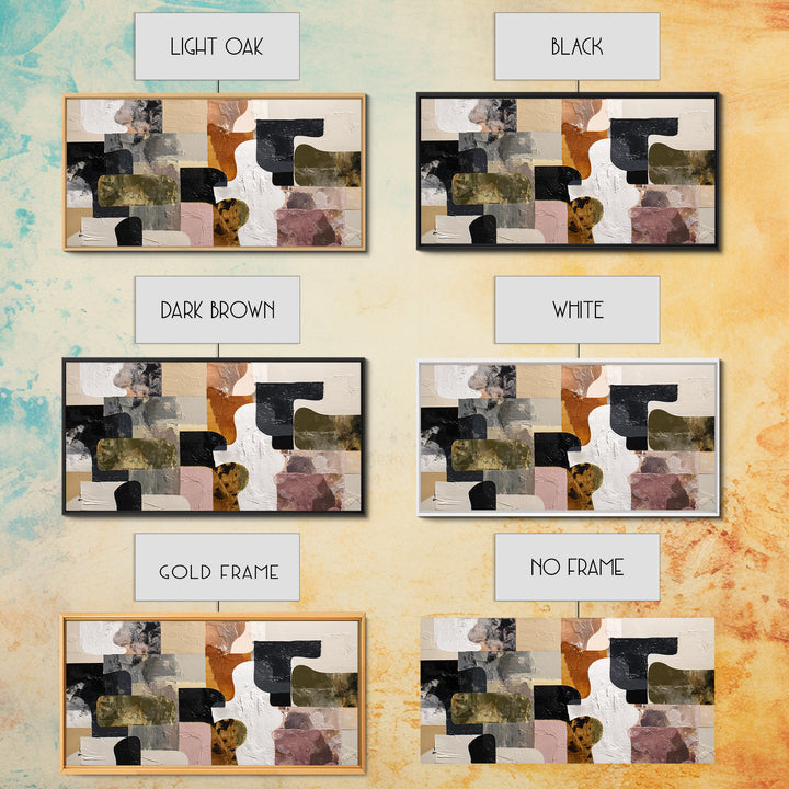 Checkerboard and Organic Blob Balance Framed Canvas Print, Midcentury Modern Art, Room Decor, Living Room Decor, Retro, MMA-2x1-42