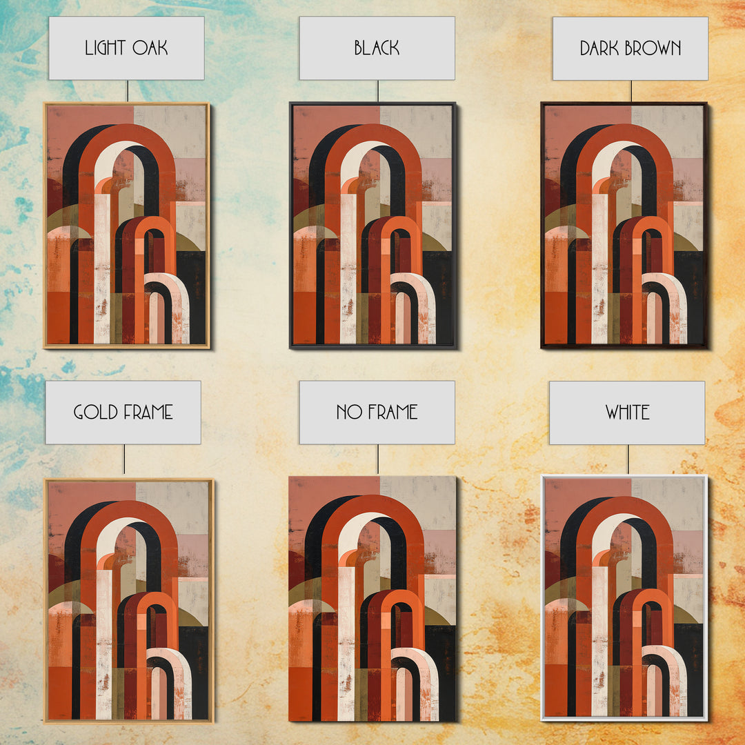 Stacked Arches in Burnt Orange and Cream Framed Canvas Print, Midcentury Modern Art, Prints, Living Room Decor, Oil Painting, MMA-2x3-21