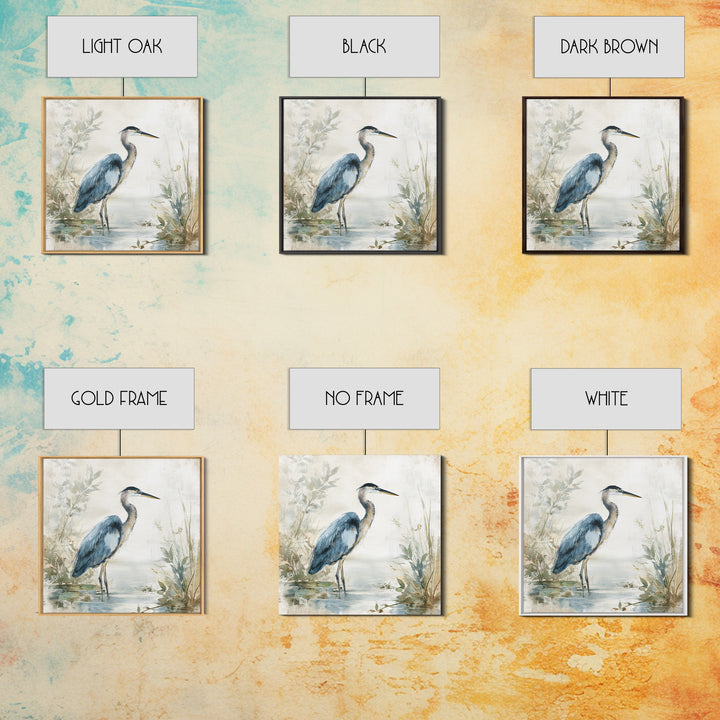Blue Heron Standing Framed Canvas Print, Medical Office Art, Nurse Wall Art, Office Decor, Fine Art, Calm, Room Decor, MOA-1x1-62