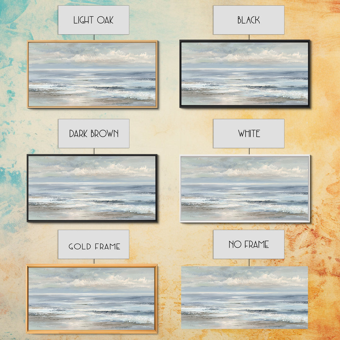 Peaceful Ocean Horizon Framed Canvas Print, Medical Office Art, Office Decor, Oil Painting, Calm, Teal Wall Art, MOA-2x1-24