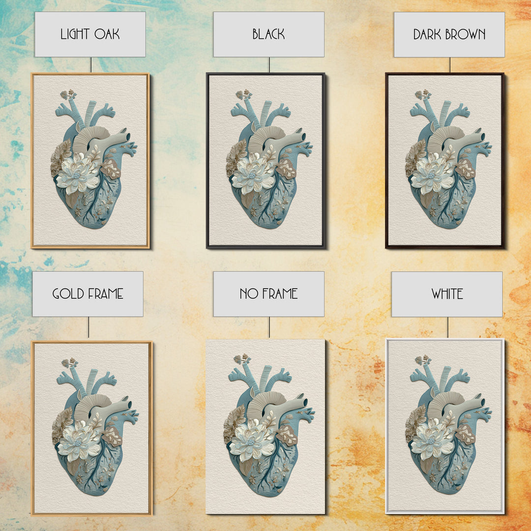 Anatomical Heart Rendered as Tasteful Botanical Art Canvas Print, Medical Office Art, Contemporary Art, Office Decor, Calm, MOA-2x3-21