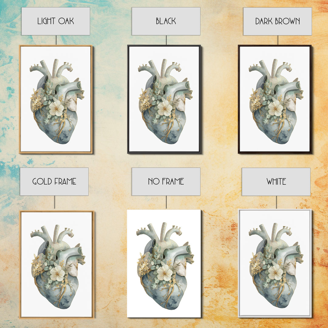 Anatomical Heart Rendered as Tasteful Botanical Art Canvas Print, Medical Office Art, Office Decor, Oil Painting, Calm, MOA-2x3-45
