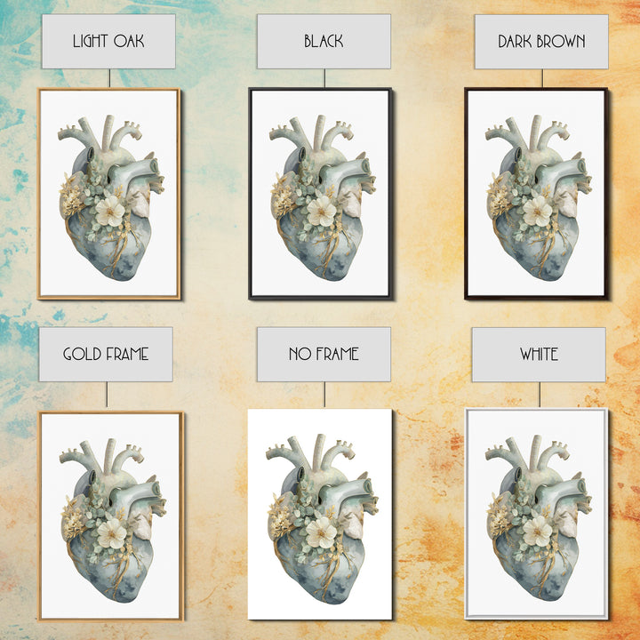 Anatomical Heart Rendered as Tasteful Botanical Art Canvas Print, Medical Office Art, Office Decor, Oil Painting, Calm, MOA-2x3-45