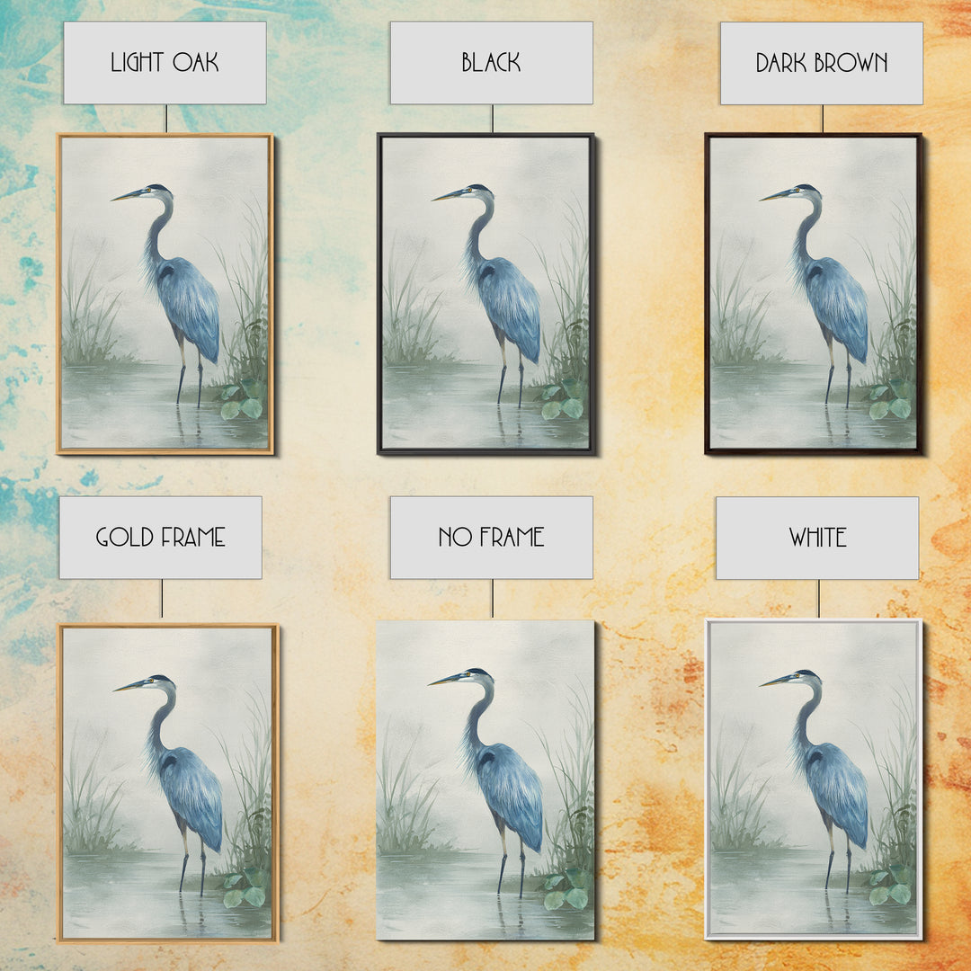 Blue Heron Standing Framed Canvas Print, Medical Office Art, Textured Painting, Office Decor, Fine Art, Calm, Minimalist Art, MOA-2x3-46