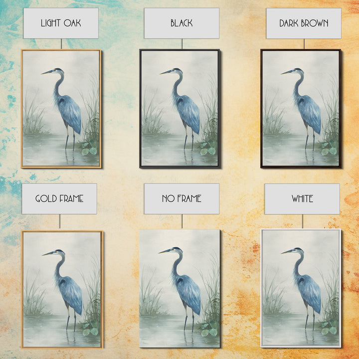 Blue Heron Standing Framed Canvas Print, Medical Office Art, Textured Painting, Office Decor, Fine Art, Calm, Minimalist Art, MOA-2x3-46