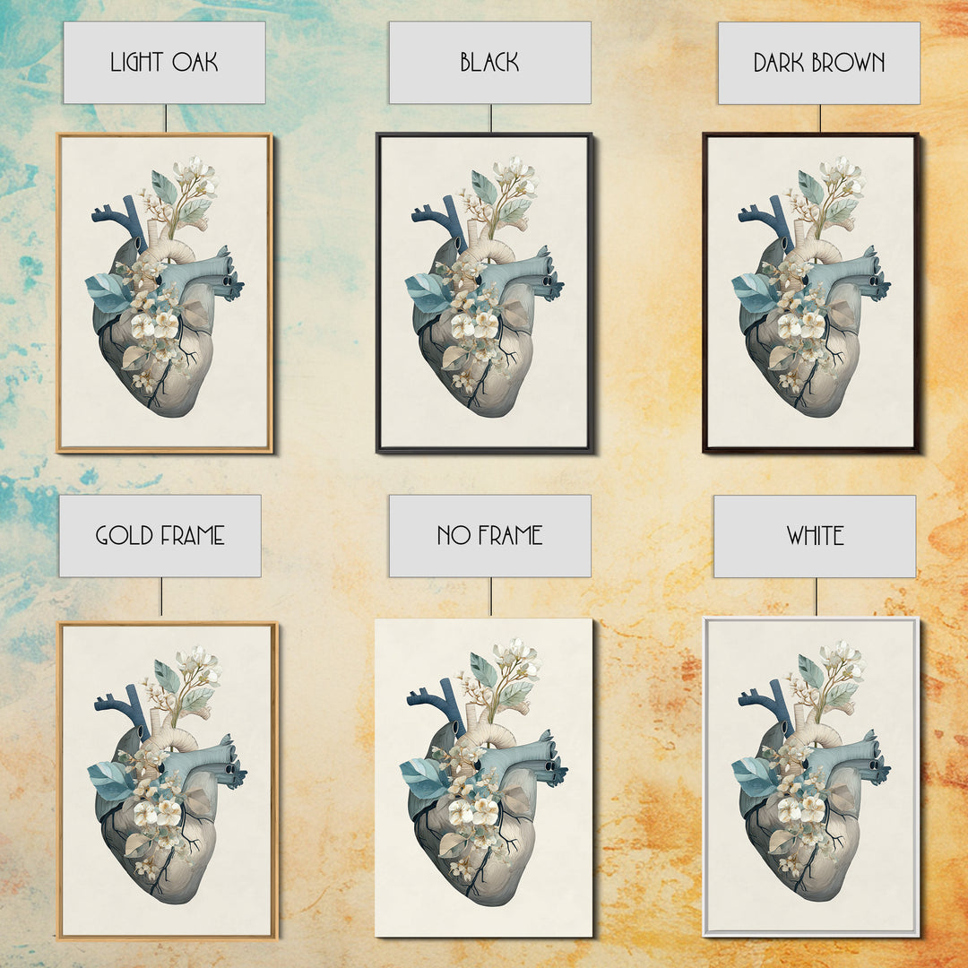 Anatomical Heart Rendered as Tasteful Botanical Art Canvas Print, Medical Office Art, Dental Office Decor, Office Decor, Calm, MOA-2x3-69