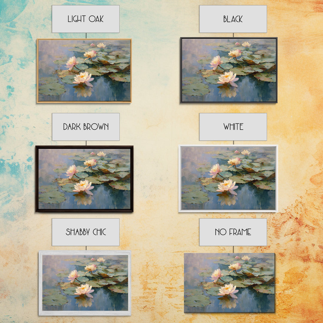 Lotus Flower Floating on Still Water Framed Canvas Print, Medical Office Art, Dental Office Decor, Office Decor, Oil Painting, MOA-3x2-63