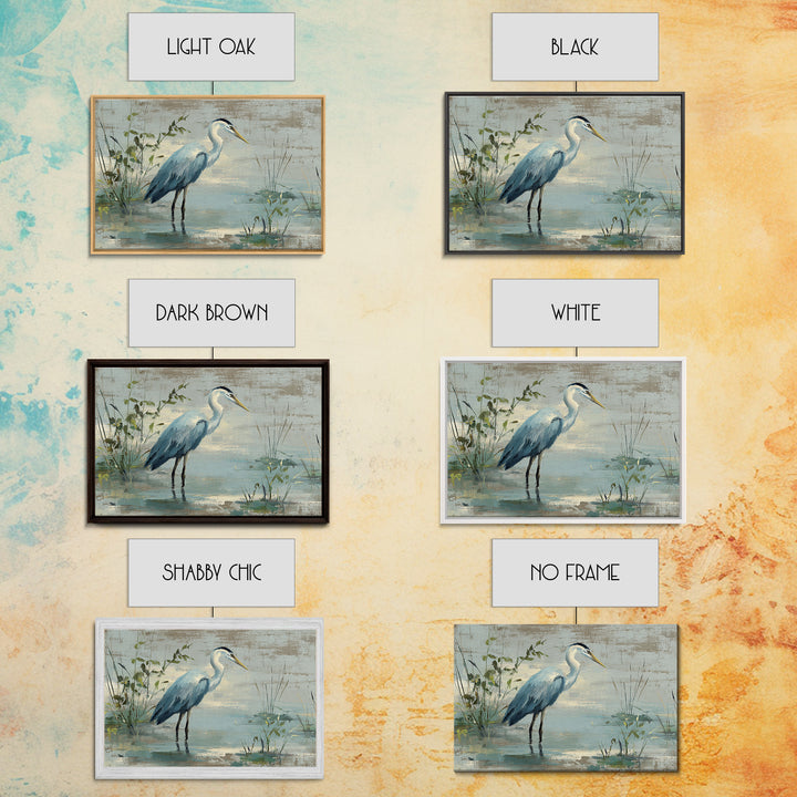Blue Heron Standing Framed Canvas Print, Medical Office Art, Medical Wall Art, Office Decor, Fine Art, Calm, Neutral Decor, MOA-3x2-90