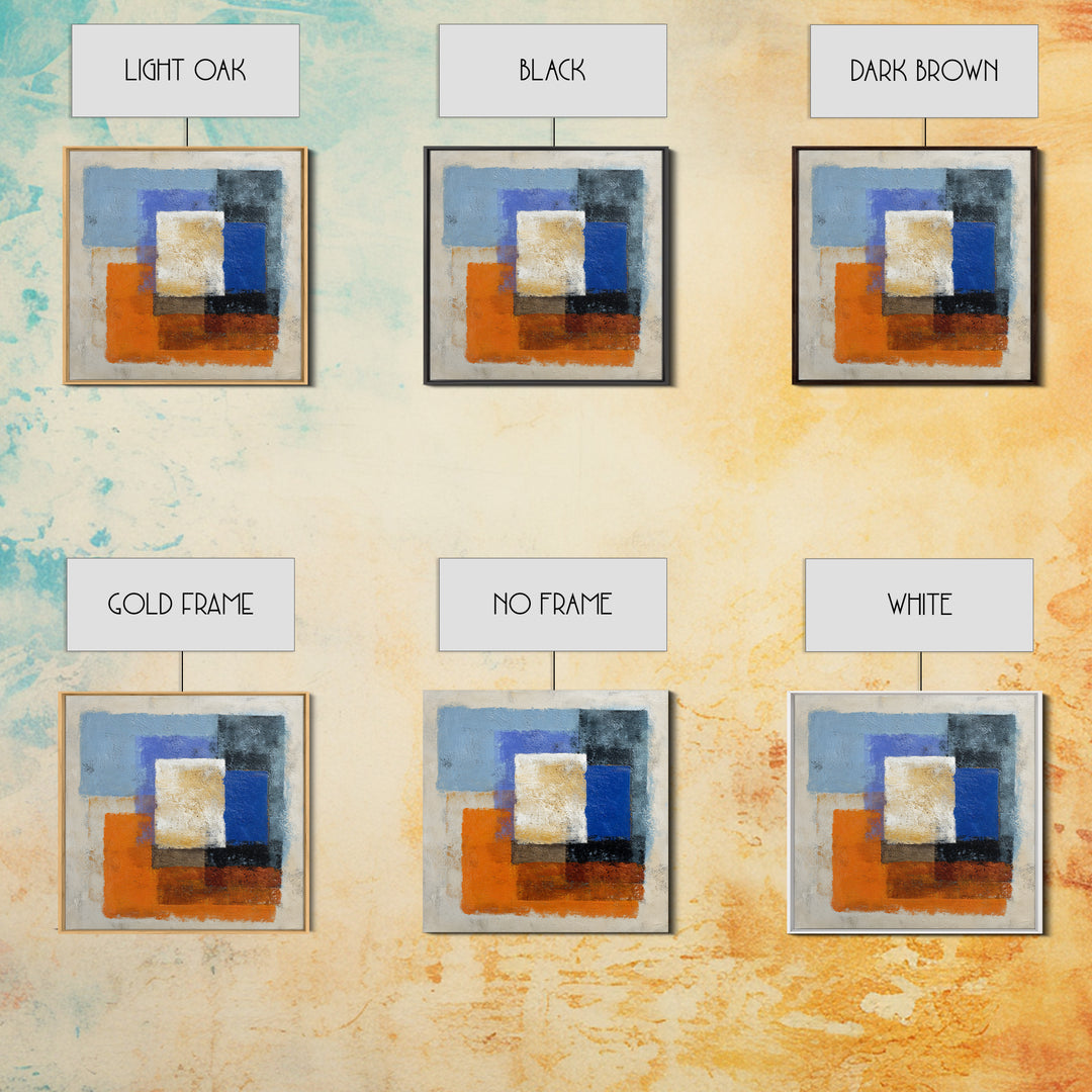 Expressive Brushwork in Cobalt and Rust Framed Canvas Print, Modern Art, Gallery Decor, Living Room Decor, Fine Art, Modern, MOD-1x1-78