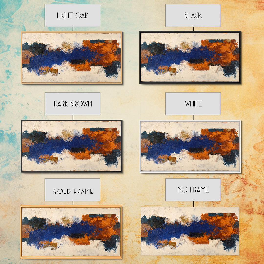 Expressive Brushwork in Cobalt and Rust Framed Canvas Print, Modern Art, Minimalist Decor, Living Room Decor, Fine Art, Modern, MOD-2x1-50