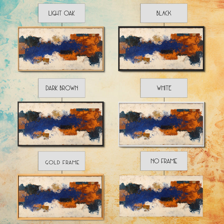 Expressive Brushwork in Cobalt and Rust Framed Canvas Print, Modern Art, Minimalist Decor, Living Room Decor, Fine Art, Modern, MOD-2x1-50