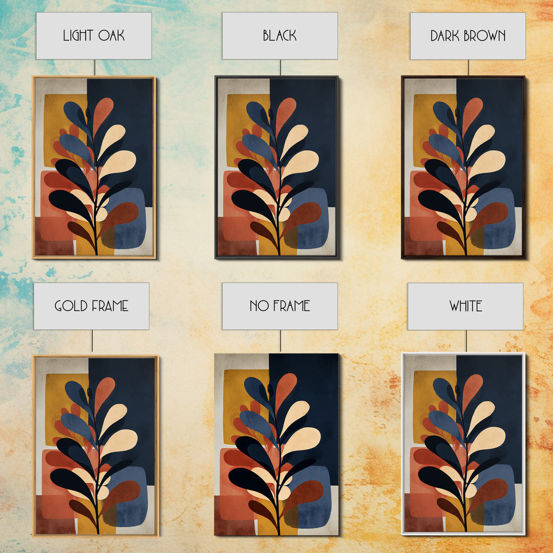 Clean Botanical Silhouette on Color Block Ground Canvas Print, Modern Art, Living Room Wall Art, Living Room Decor, Modern, MOD-2x3-7