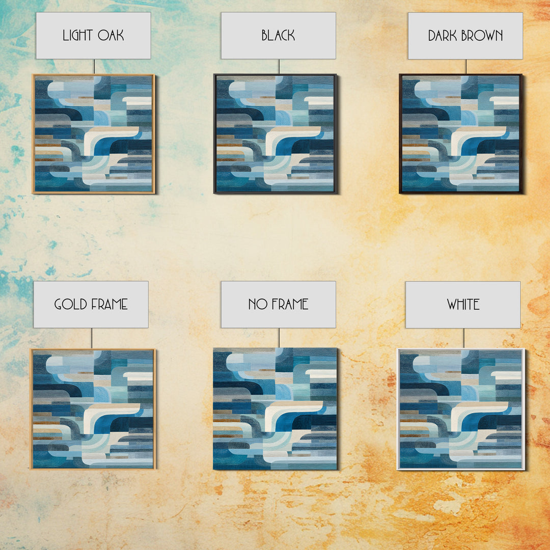 All Blue Ocean Abstraction Framed Canvas Print, Monochrome Art, Wallpaper Mural, Living Room Decor, Fine Art, Mono, MON-1x1-1