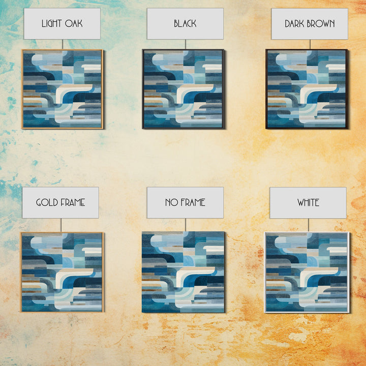 All Blue Ocean Abstraction Framed Canvas Print, Monochrome Art, Wallpaper Mural, Living Room Decor, Fine Art, Mono, MON-1x1-1