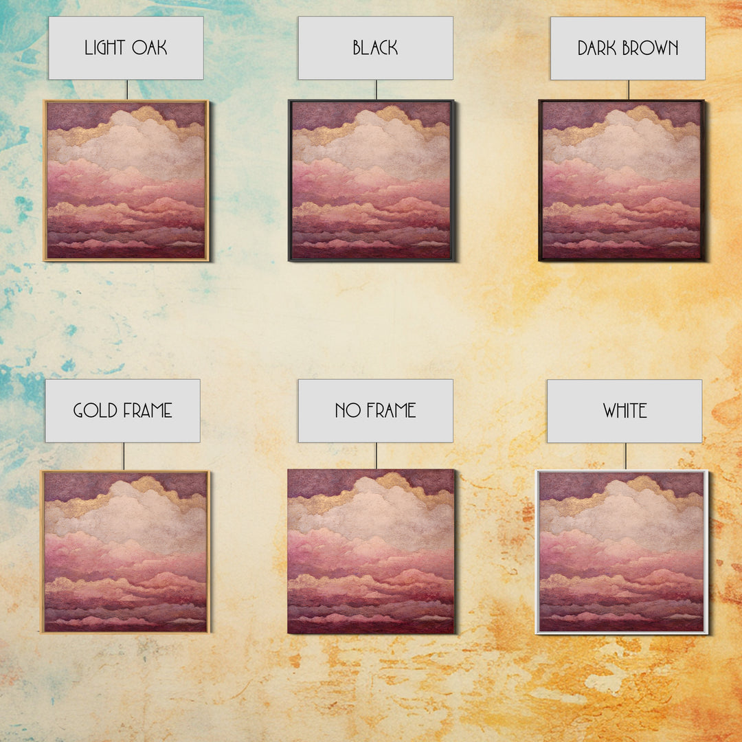 All Pink Cloudscape Framed Canvas Print, Monochrome Art, Digital Prints, Living Room Decor, Fine Art, Mono, Apartment Decor, MON-1x1-12