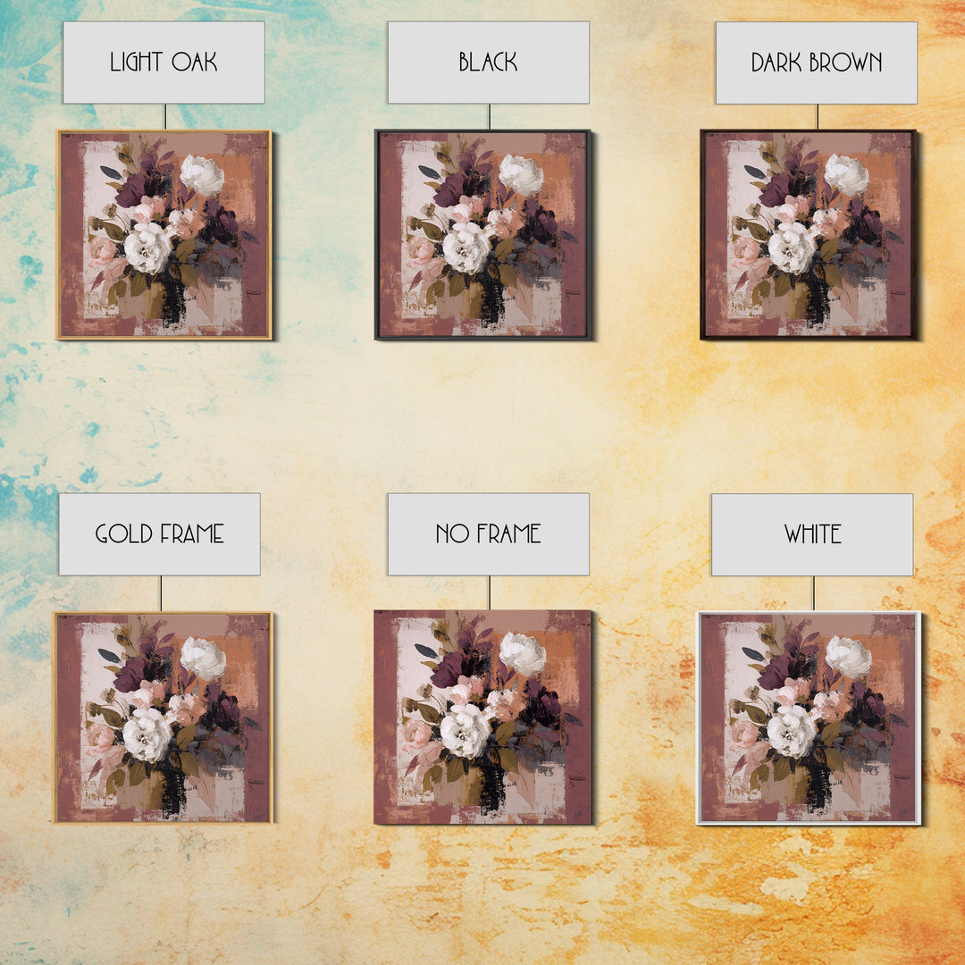 Monochrome Floral Bouquet Framed Canvas Print, Monochrome Art, Unique Wall Art, Living Room Decor, Mono, Fine Art Print, MON-1x1-42