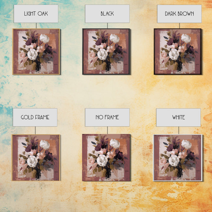 Monochrome Floral Bouquet Framed Canvas Print, Monochrome Art, Unique Wall Art, Living Room Decor, Mono, Fine Art Print, MON-1x1-42
