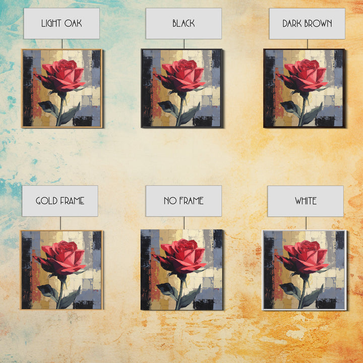 Single Red Rose Rendered Only Framed Canvas Print, Monochrome Art, Large Wall Art, Living Room Decor, Fine Art, Mono, MON-1x1-7