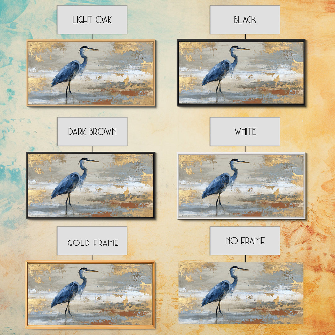 Blue Heron in Monochrome Navy Palette Framed Canvas Print, Monochrome Art, Minimalist Decor, Living Room Decor, Fine Art, Mono, MON-2x1-28