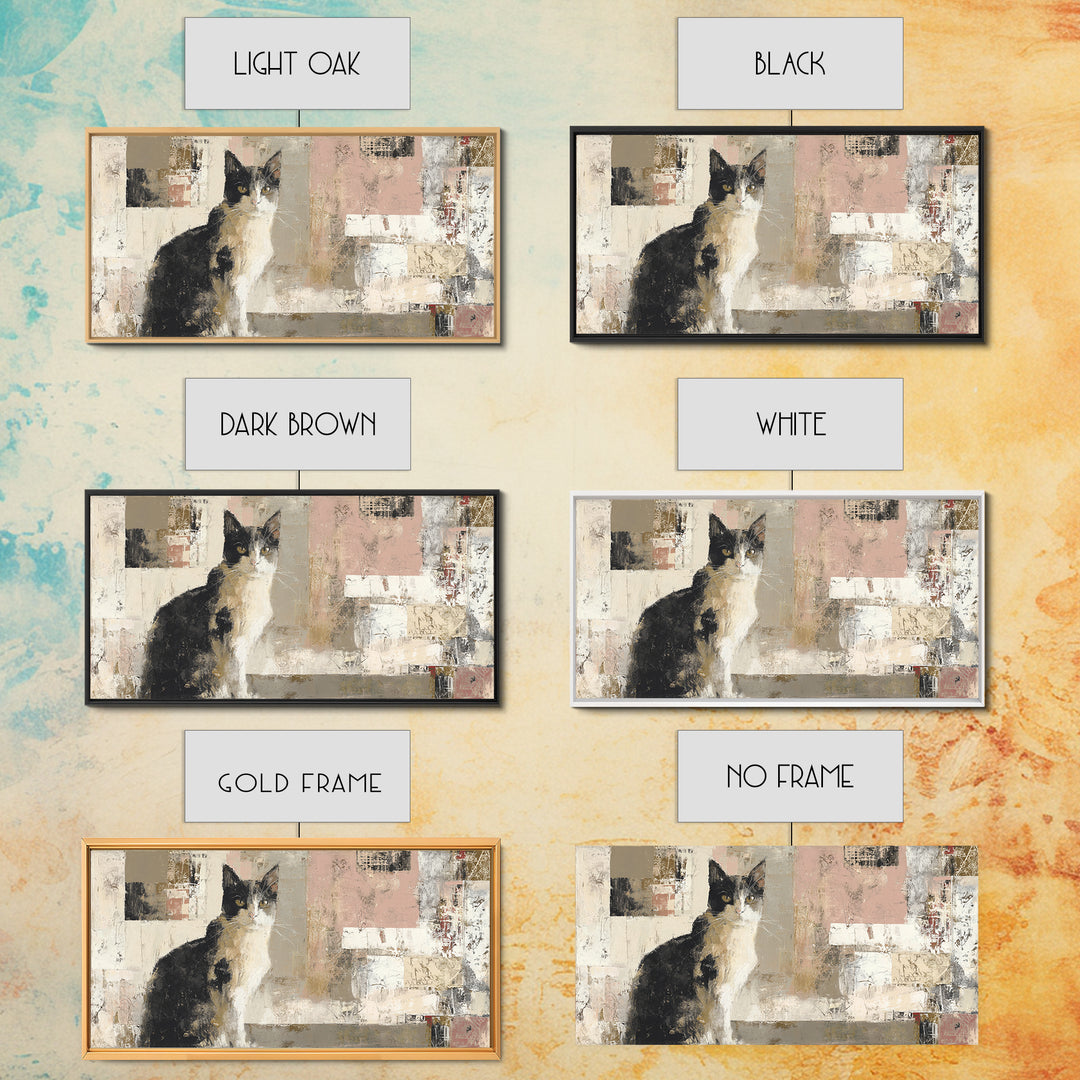 Monochrome Cat Portrait Framed Canvas Print, Monochrome Art, Bedroom Decor, Living Room Decor, Mono, Abstract Painting, MON-2x1-55