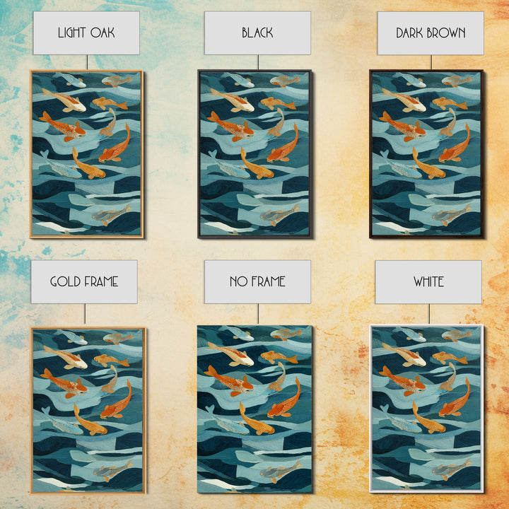 Teal Koi Fish on Tonal Water Framed Canvas Print, Monochrome Art, Wall Art, Living Room Decor, Fine Art, Mono, Abstract Art, MON-2x3-1