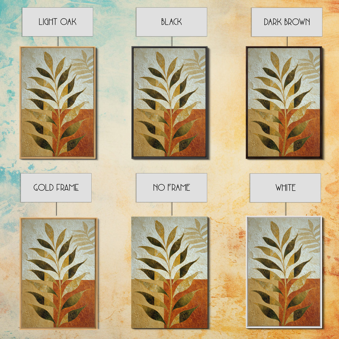 Olive Green Abstract Leaf Pattern Framed Canvas Print, Monochrome Art, Bedroom Decor, Living Room Decor, Oil Painting, Mono, MON-2x3-28