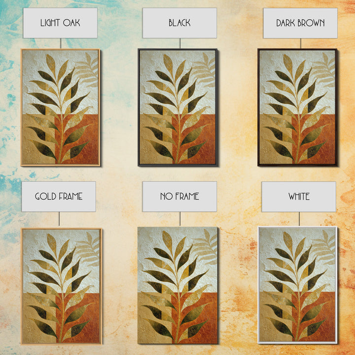 Olive Green Abstract Leaf Pattern Framed Canvas Print, Monochrome Art, Bedroom Decor, Living Room Decor, Oil Painting, Mono, MON-2x3-28