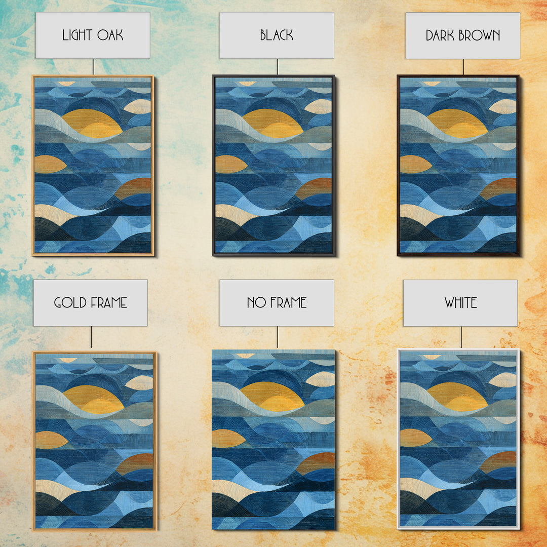 All Blue Ocean Abstraction Framed Canvas Print, Monochrome Art, Mid Century Modern, Living Room Decor, Watercolor Art, Mono, MON-2x3-33