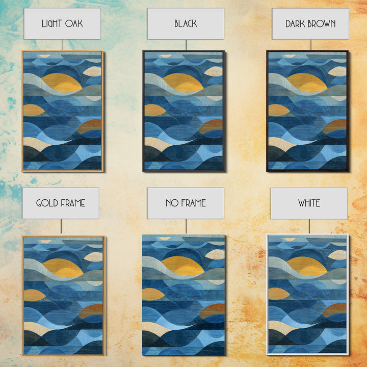 All Blue Ocean Abstraction Framed Canvas Print, Monochrome Art, Mid Century Modern, Living Room Decor, Watercolor Art, Mono, MON-2x3-33