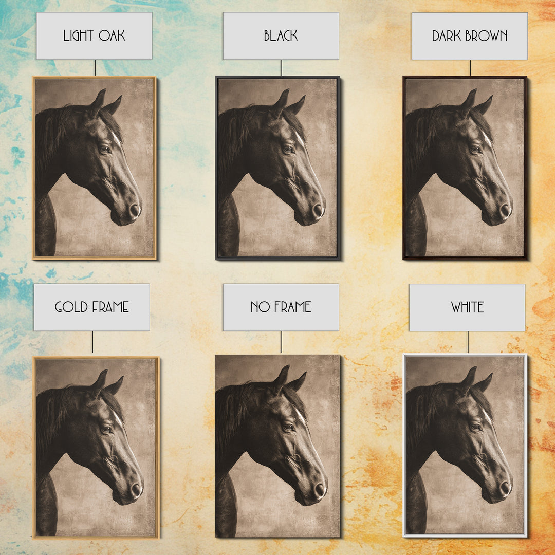 Sepia Horse Portrait Framed Canvas Print, Monochrome Art, Contemporary Art, Living Room Decor, Oil Painting, Mono, Original Art, MON-2x3-34
