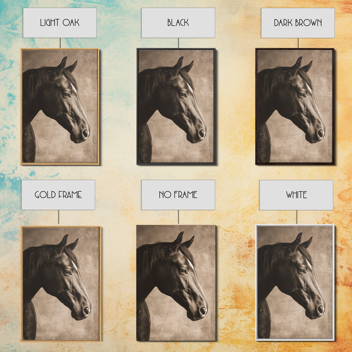 Sepia Horse Portrait Framed Canvas Print, Monochrome Art, Contemporary Art, Living Room Decor, Oil Painting, Mono, Original Art, MON-2x3-34