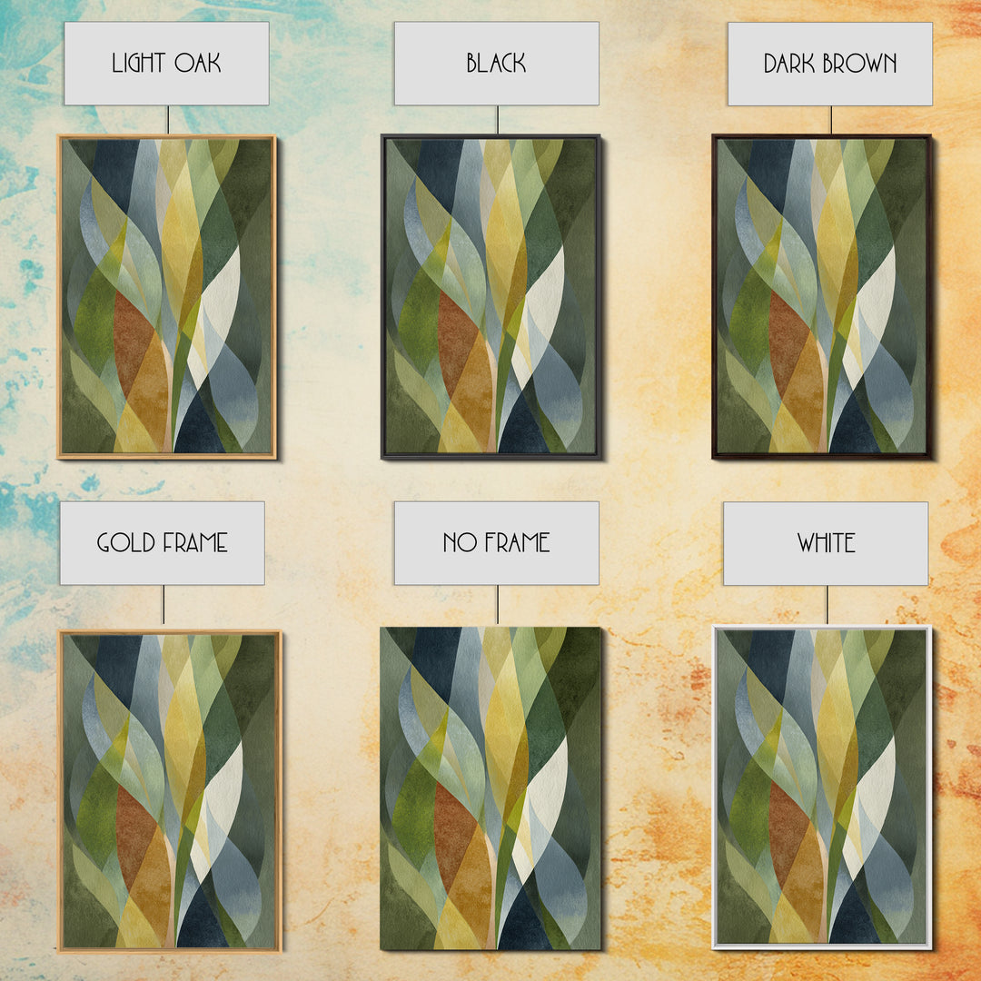 Olive Green Abstract Leaf Pattern Framed Canvas Print, Monochrome Art, Fine Art Print, Living Room Decor, Watercolor Art, Mono, MON-2x3-4