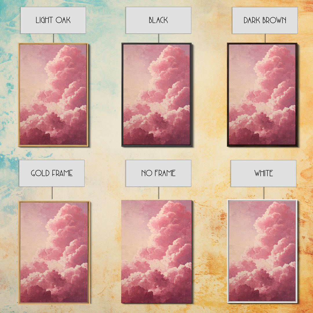 All Pink Cloudscape Framed Canvas Print, Monochrome Art, Moody Wall Art, Living Room Decor, Watercolor Art, Mono, MON-2x3-44