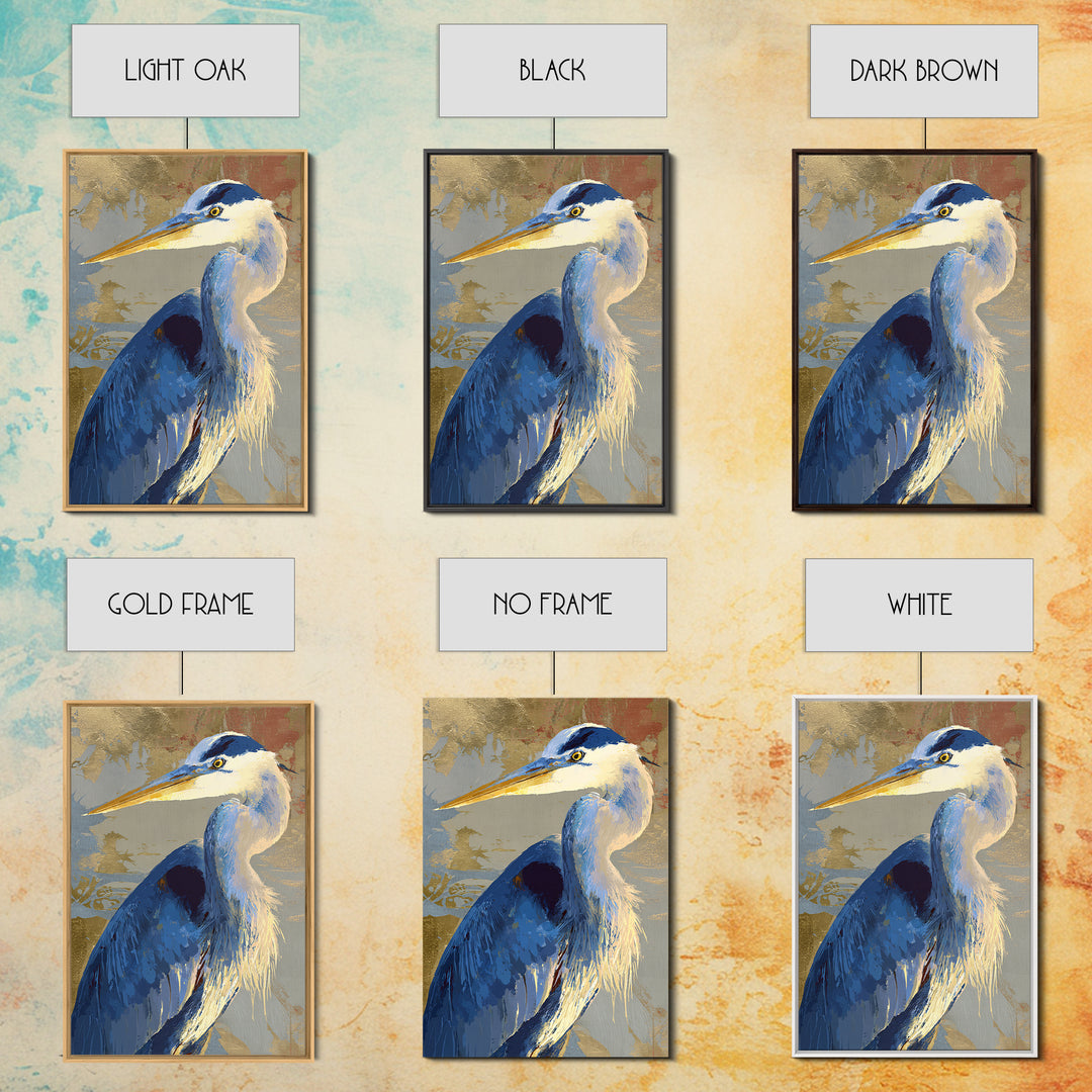 Blue Heron in Monochrome Navy Palette Framed Canvas Print, Monochrome Art, Room Decor, Living Room Decor, Fine Art, Mono, MON-2x3-64