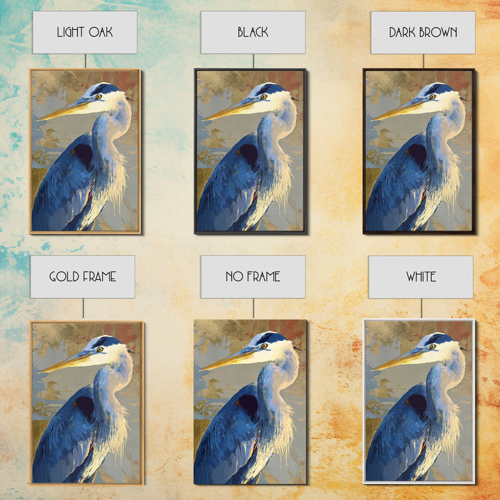 Blue Heron in Monochrome Navy Palette Framed Canvas Print, Monochrome Art, Room Decor, Living Room Decor, Fine Art, Mono, MON-2x3-64