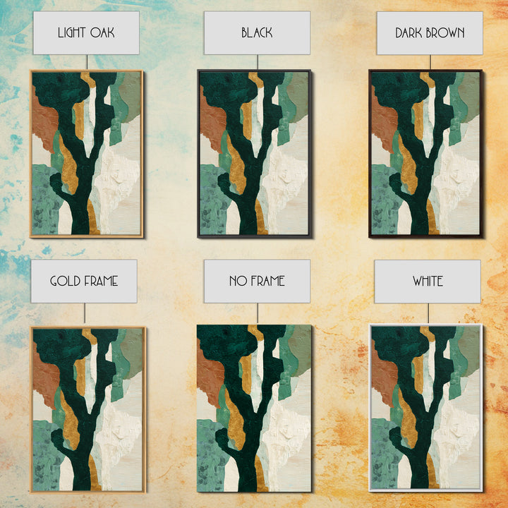 Deep Green Forest Silhouette Study Framed Canvas Print, Monochrome Art, Large Wall Art, Living Room Decor, Fine Art, Mono, MON-2x3-69