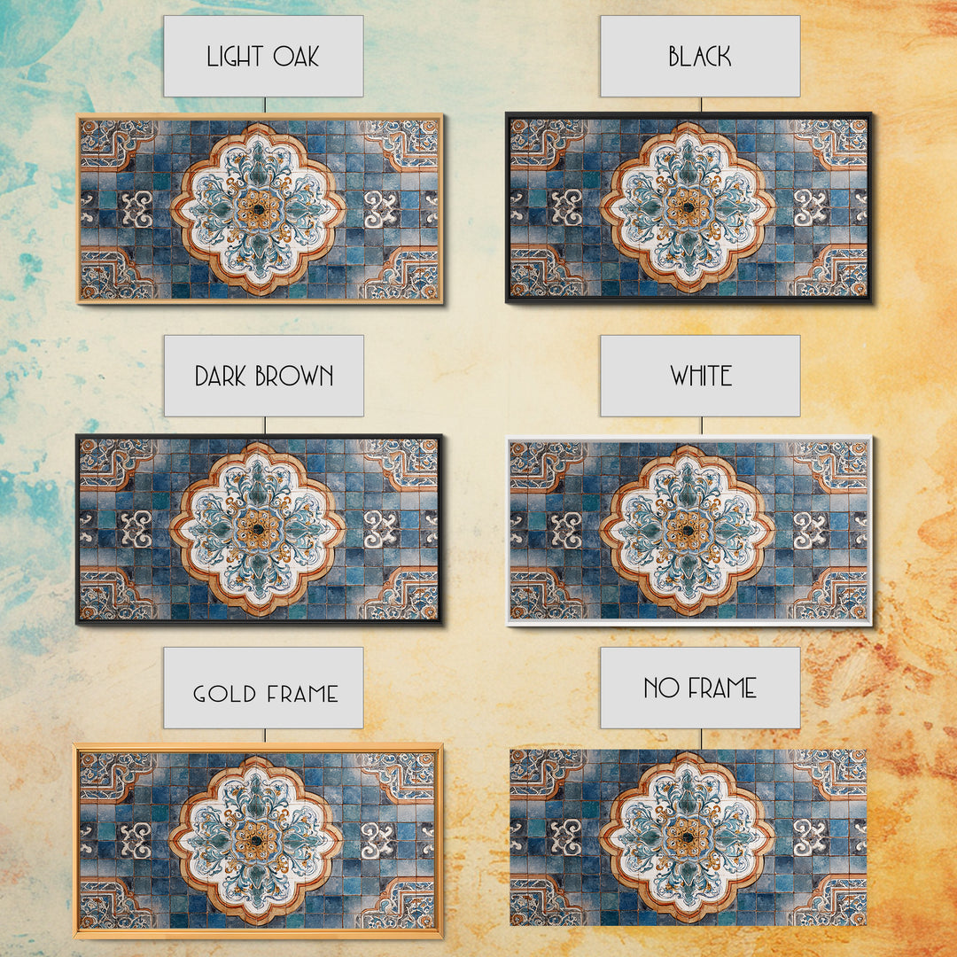 Ornate Zellige Tile Pattern Framed Canvas Print, Moroccan Art, African Art, Living Room Decor, Marrakesh, Neutral Decor, MOR-2x1-45
