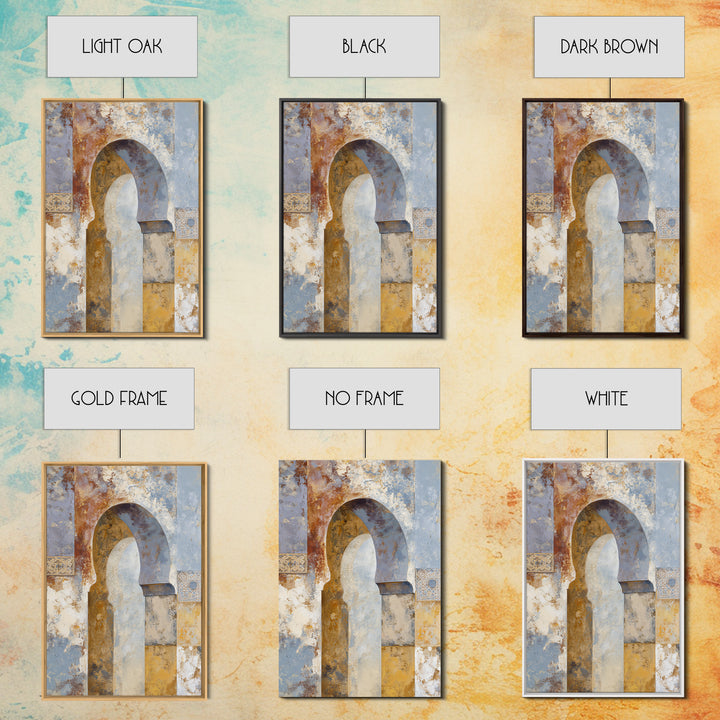 Moroccan Arch Framing a Moonlit Sky Framed Canvas Print, Moroccan Art, Contemporary Art, Living Room Decor, Fine Art, Marrakesh, MOR-2x3-24
