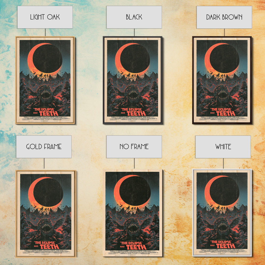 The Eclipse Has Teeth, English Language Horror Movie Poster, Giallo Horror Art, Gothic Cinema Wall Art, Framed Canvas Print