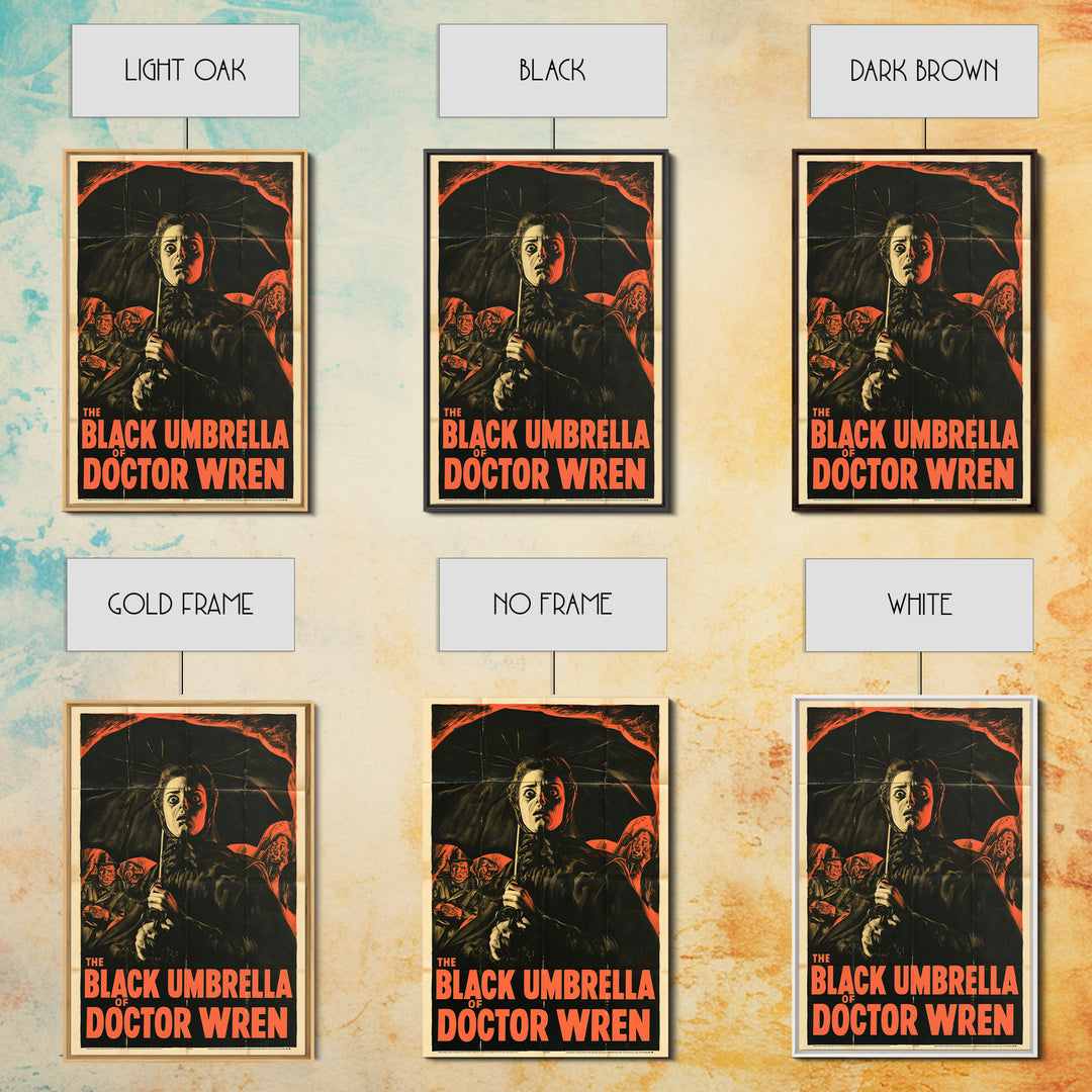 The Black Umbrella Of Doctor Wren, English Language Horror Movie Poster, 1950s Creature-Feature One-Sheet Inspired Art, Framed Canvas Print