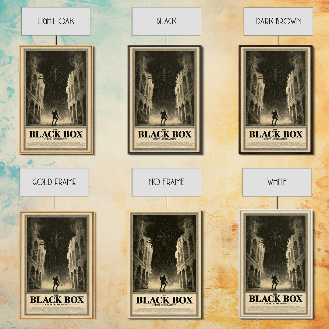 The Black Box Keeps Screaming, English Language Horror Movie Poster, Architectural Etching Art, Gothic Cinema Wall Art