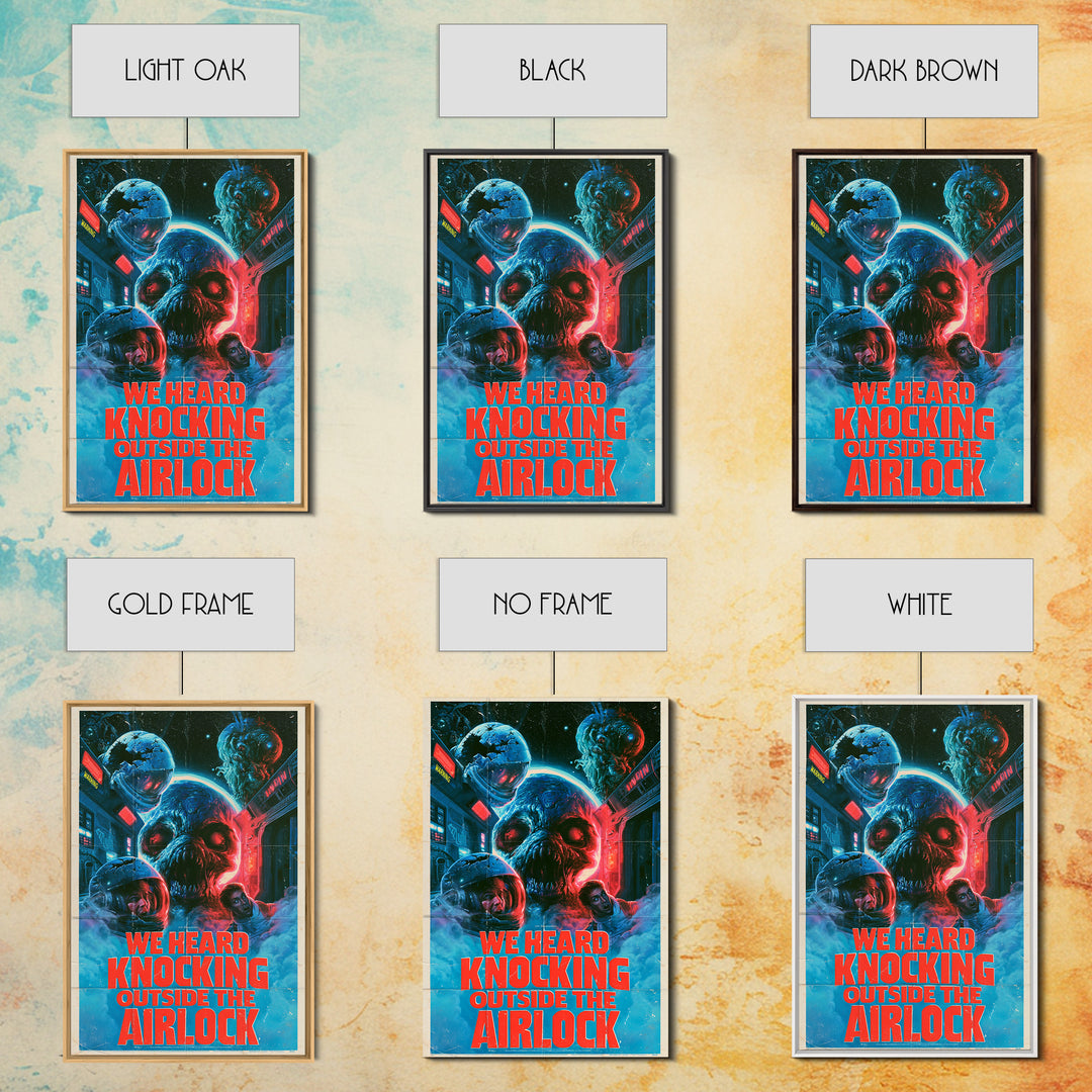 We Heard Knocking Outside The Airlock, English Language Horror Movie Poster, 1980s Vhs Nightmare Cover Inspired Art, Gothic Cinema Wall Art