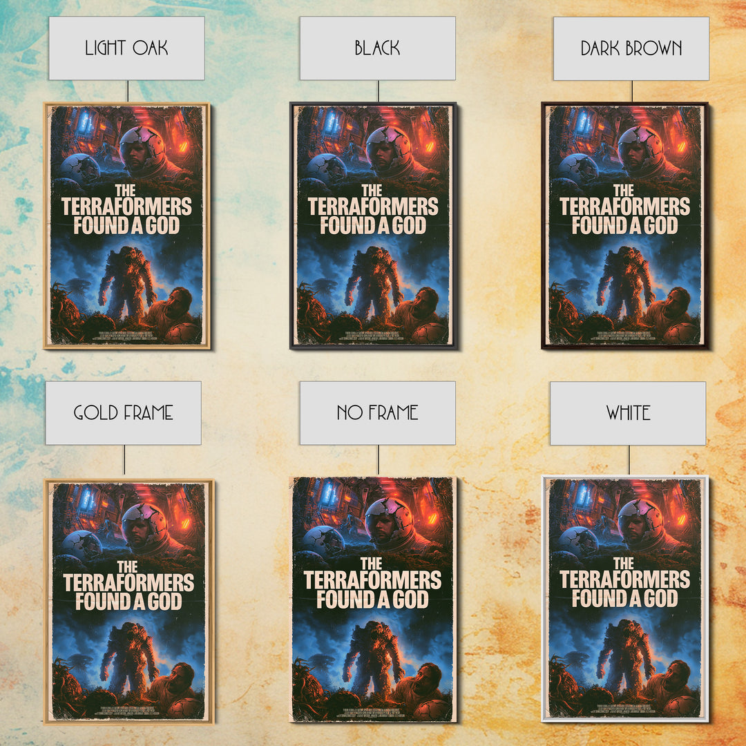 The Terraformers Found A God, English Language Horror Movie Poster, 1980s Vhs Nightmare Cover Inspired Art, Retro Horror Movie Art