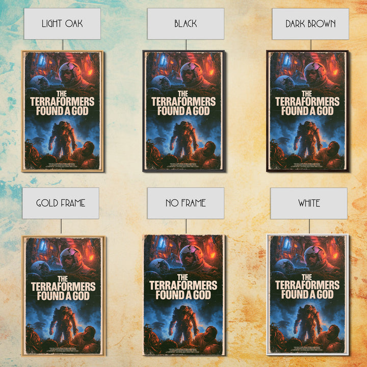 The Terraformers Found A God, English Language Horror Movie Poster, 1980s Vhs Nightmare Cover Inspired Art, Retro Horror Movie Art