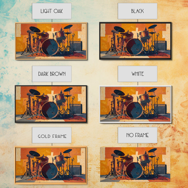 Drum Kit Silhouette Canvas Print, Music Studio Art, Studio Decor, Watercolor Art, Rhythm, Painting from Photo, MSA-2x1-74