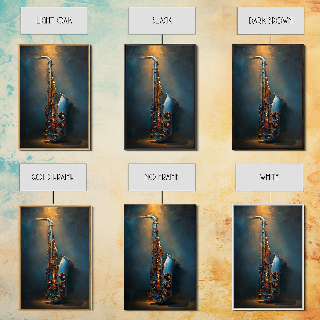 Jazz Saxophone with Smoky Blue Background Canvas Print, Music Studio Art, Luxury Decor, Studio Decor, Fine Art, Rhythm, MSA-2x3-10