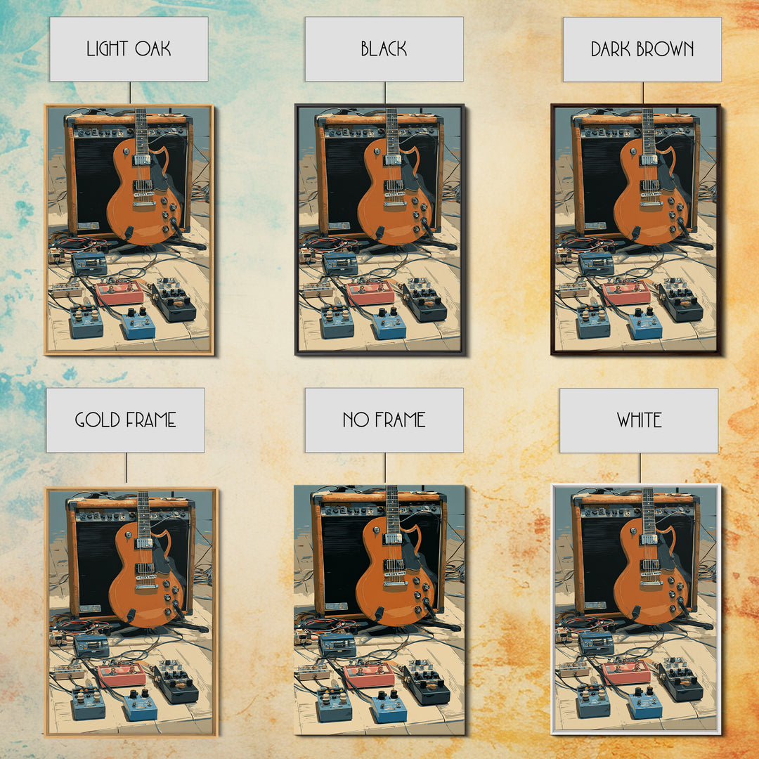 Electric Guitar Pedals and Cables Graphic Art Canvas Print, Music Studio Art, Trendy Wall Art, Studio Decor, Fine Art, Rhythm, MSA-2x3-77